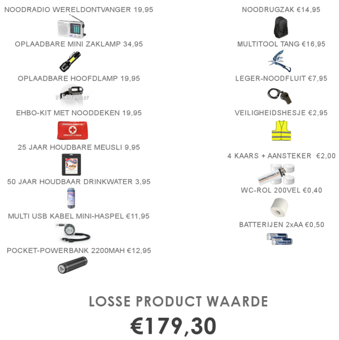 Noodpakket ‘denk vooruit’ met EHBO, radio, zaklamp, noodrantsoen, fluitje, powerbank, overlevingspakket oorlog & stroomuitval, survivalset - Afbeelding 4